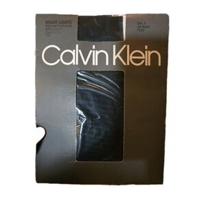 Calvin Klein Night Lights Shimmer Pantyhose Control Top JET BLACK Sz B VINTAGE